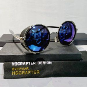 Unisex Sunglasses Polarized Round Metal Frame  Vintage Style Blue Lens 100% UV